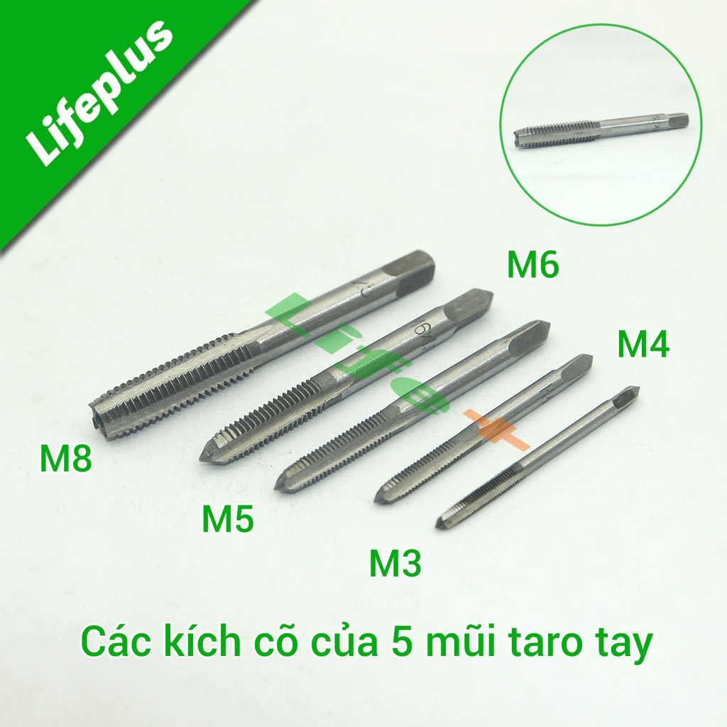 Bộ 5 mũi taro tay M3-M8 thép gió trắng