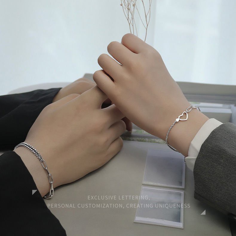 Vòng tay mạ bạc 925 mặt hình trái tim thiết kế đơn giản thời trang cho cặp đôi nam nữ