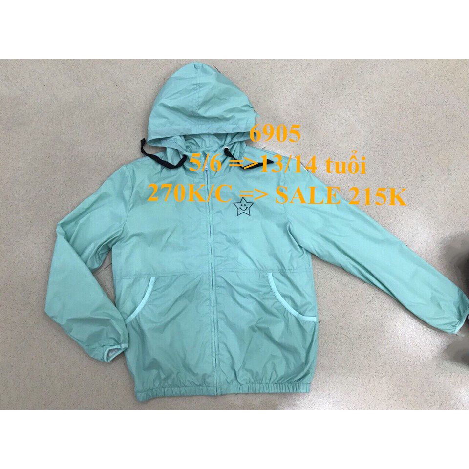 SALE OFF: 215K * Mã 6905: Áo gió 2 lớp bé gái, bé trai size đại