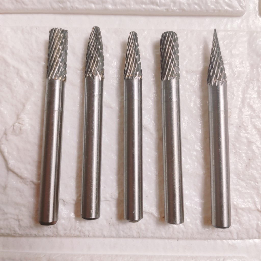 Combo 5 mũi mài hợp kim 6mm, đủ hình/ đầu mài, mũi doa hợp kim vonfram, phay, điêu khắc gỗ, nhôm, đồng, hợp kim