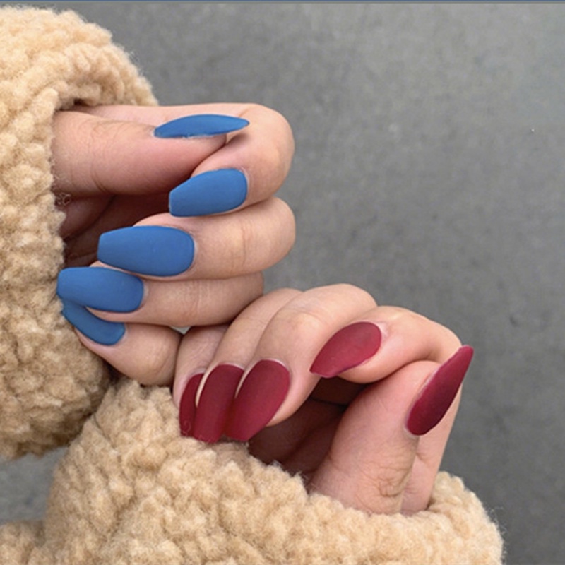 Set 24 móng tay giả màu nhám phong cách Âu Mỹ thời trang