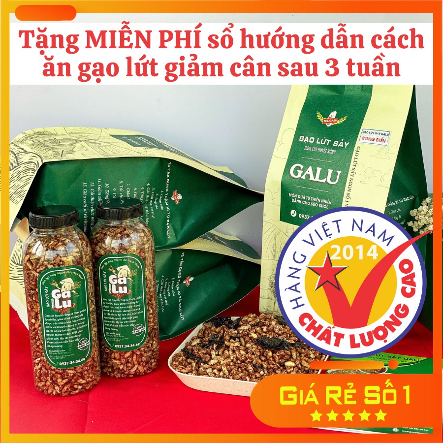 3 Hũ(Túi) Gạo Lứt Sấy Rong Biển Galu 500gram + 2 Chai Gạo 120gram + Tặng sổ tay hướng dẫn cách ăn giảm cân sau 3 tuần.