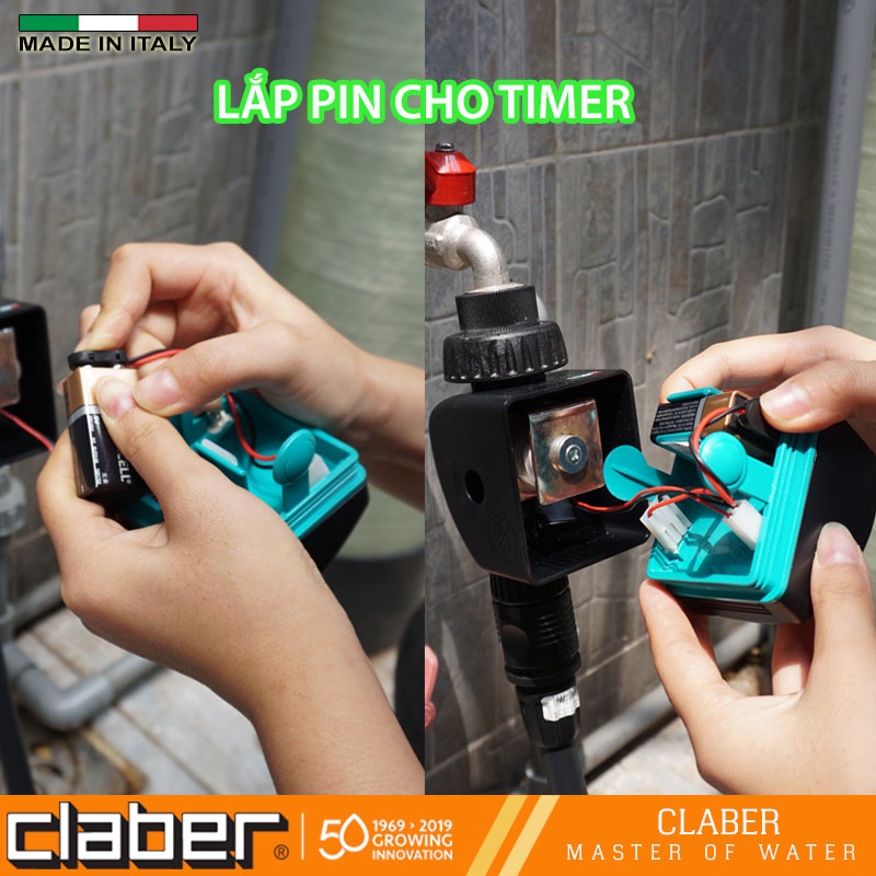 Bộ van hẹn giờ tưới cây  Aquauno Video 2 Claber 8428, tưới tối đa 2 lần/ngày, tặng kèm Pin 9V