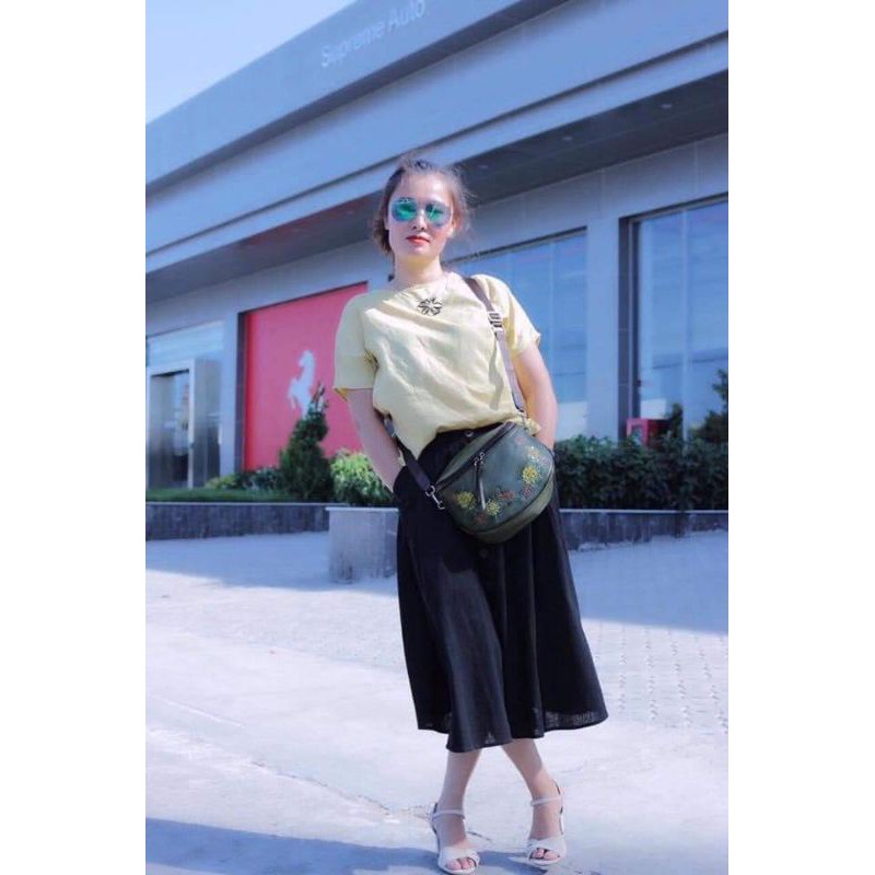 Túi bụng đã bò in chạm hoa 3D
