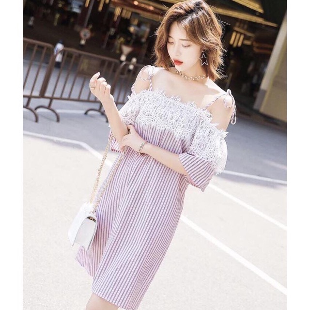 Đầm suông 2 dây phối ren MH