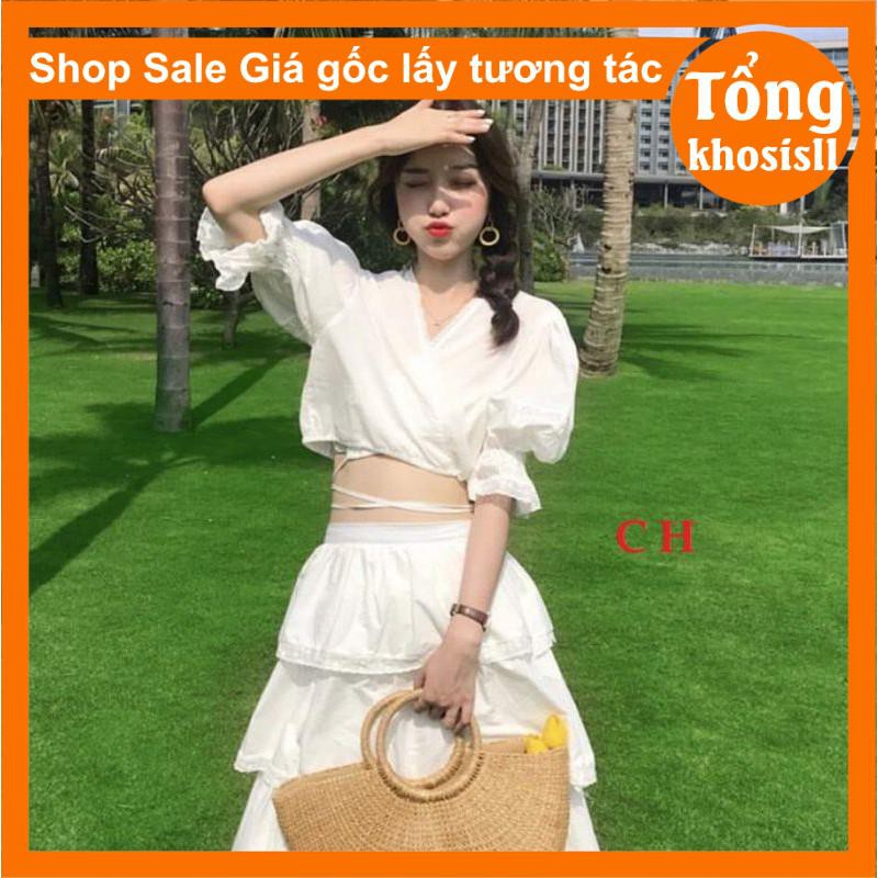 Sét Váy Đầm tiểu thư gồm hai món áo Croptop 💥Chân váy năm tầng chất đẹp