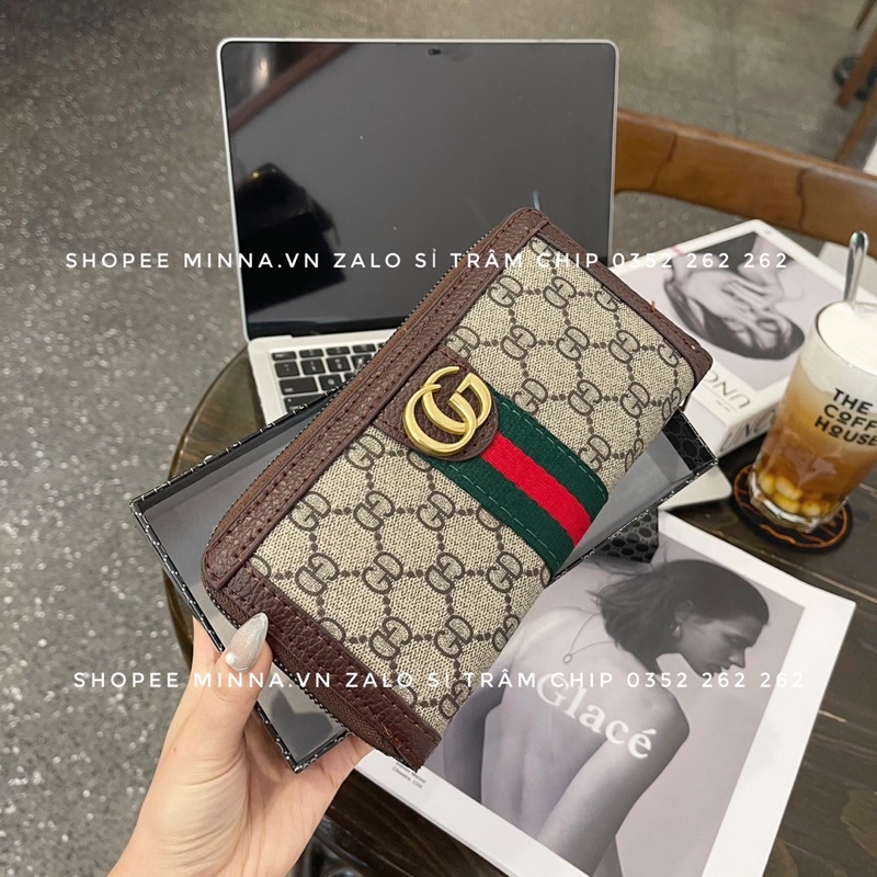 Ví Cầm Tay Nhiều Ngăn Phối Kẻ Hoạ Tiết Chữ GD