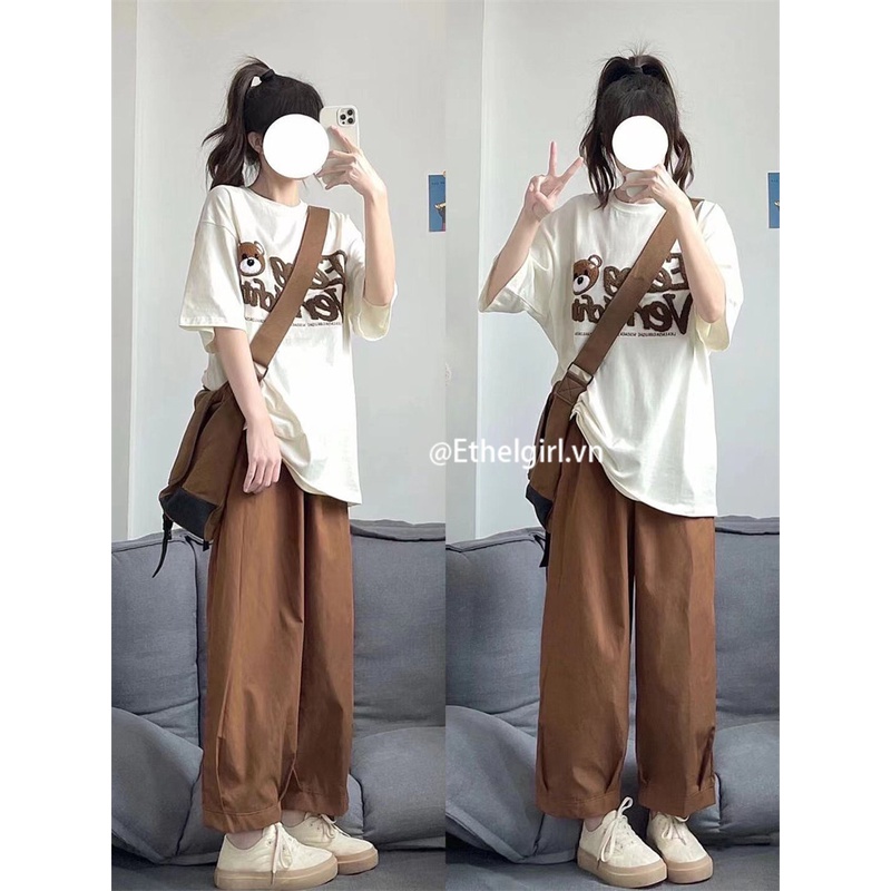 Quần ống rộng Lưng Cao 3 Màu Sắc Lựa Chọn Phong Cách retro Mỹ Cho Nữ