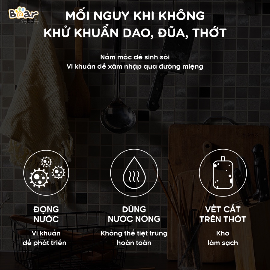 [Bear Chính Hãng]Máy sấy tiệt trùng dao thớt đũa Bear XDQ-B01Q1 xanh ngọc bích công suất 80W, khử khuẩn tia UV 99,99%.