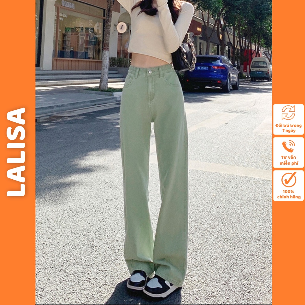 Quần Jean Nữ Ống Rộng Lưng Cao LALISA Thiết Kế Ống Đứng Suông Dài Cạp Cao Phong Cách Ulzzang Năm Màu QDE3