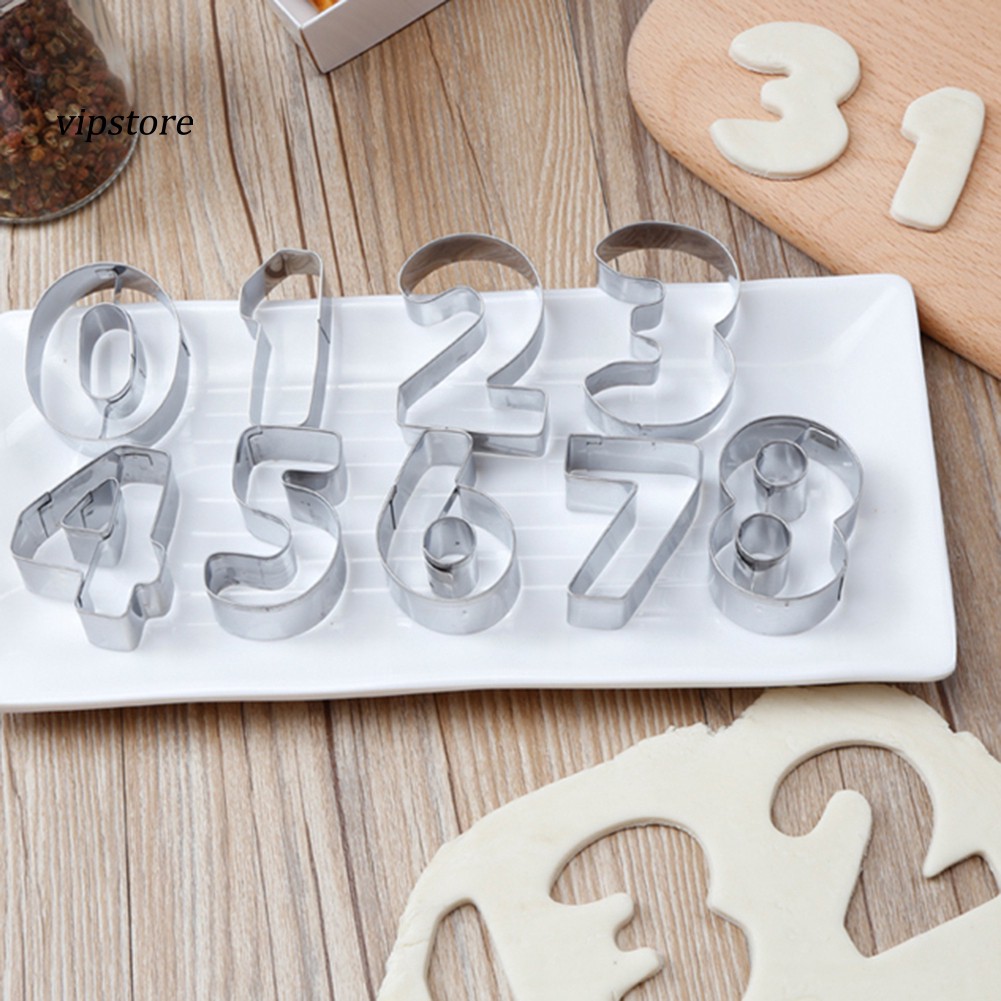 Set 9 Khuôn Làm Bánh Quy Hình Chữ Số Từ 0-9 Bằng Thép Không Gỉ