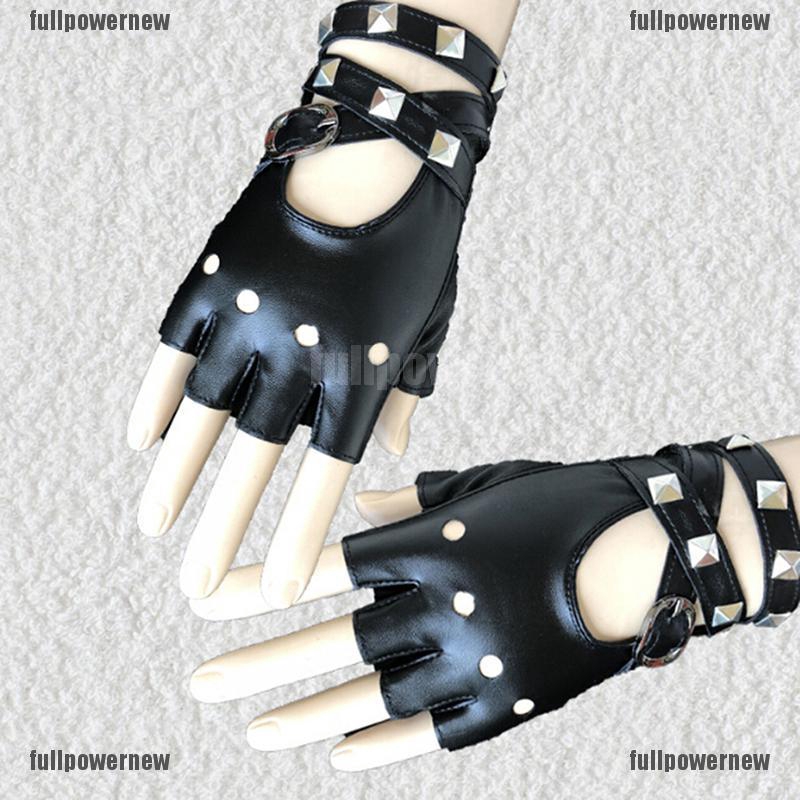 ❤❤Găng Tay Da Hở Ngón Đính Đinh Tán Phong Cách Halloween