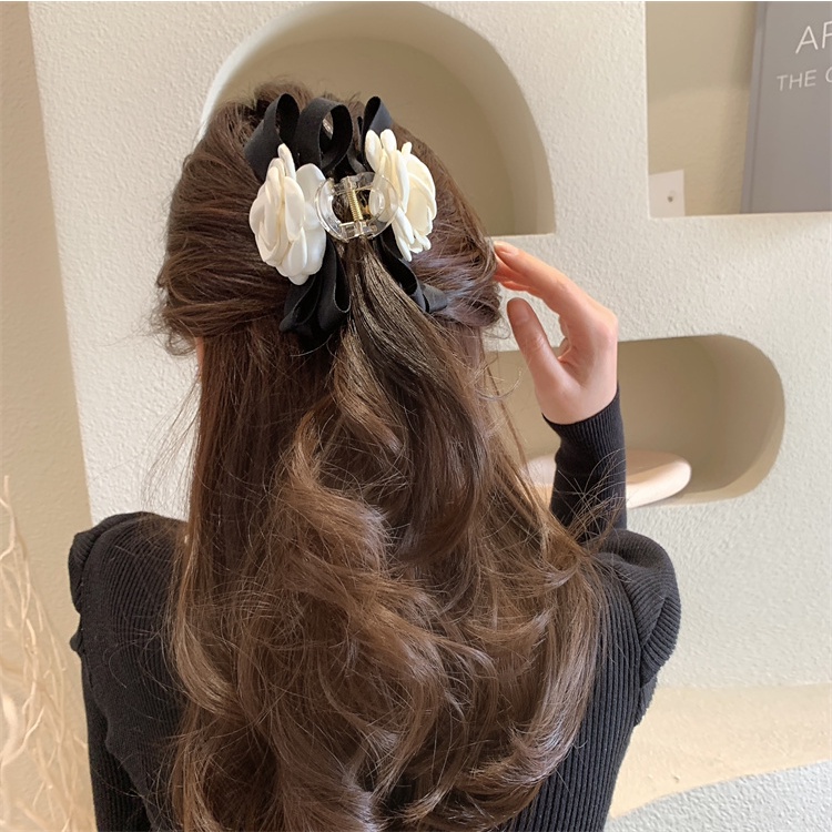 Kẹp Tóc Hình Nơ Đính Hoa Trà Thời Trang Hàn Quốc Xinh Xắn Cho Nữ