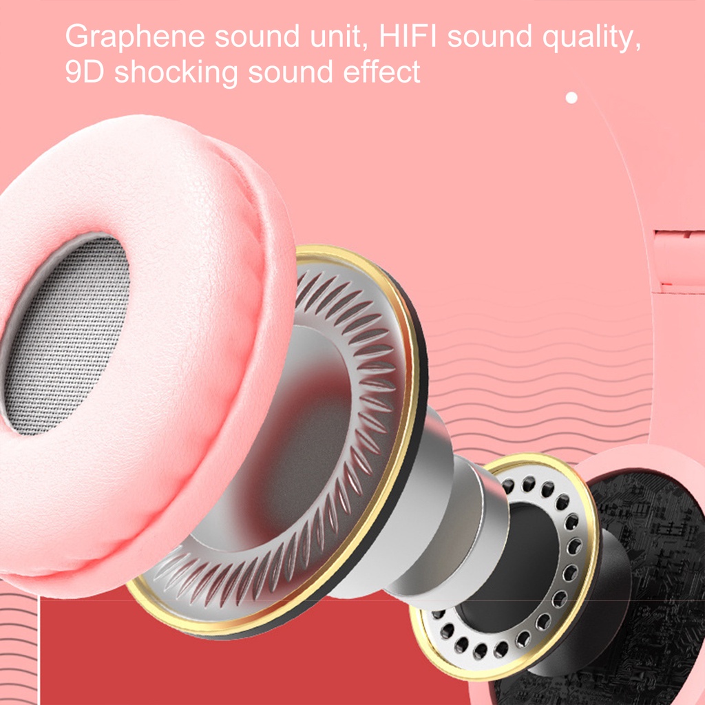 Tai nghe bluetooth 5.0 không dây thiết kế tai mèo phát sáng tiện dụng mang đi du lịch Bur_P47