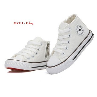 Giày trắng bé trai bé gái học sinh tiểu trung học kiểu sáng cổ cao cá tính T11
