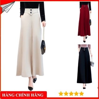 Quần ống rộng cạp cao túi chéo khóa sườn quần suông có 3 màu đỏ, đen, kem, dài 96-100cm