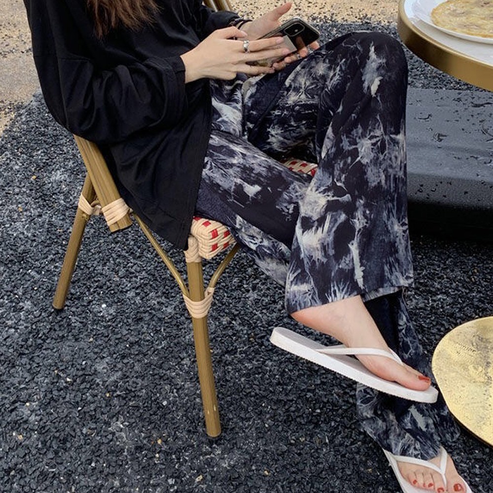 Korean Style Tie Dye Straight Pants Women High Waist Loose Casual Elastic Waist | BigBuy360 - bigbuy360.vn