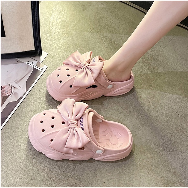 Dép Cross Thắt Nơ Đế Cao 3cm Siêu Dễ Thương, Dép Sục Nữ Chất Lượng Cao