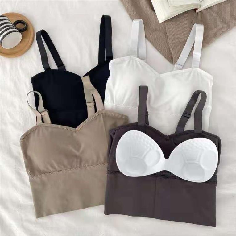 👙 Áo lót nữ ❤️ Áo Bra Nữ 2 Dây Gân Tăm Dáng Dài Có Mút Nâng Ngực Dây Bản To Điều Chỉnh 828 👙
