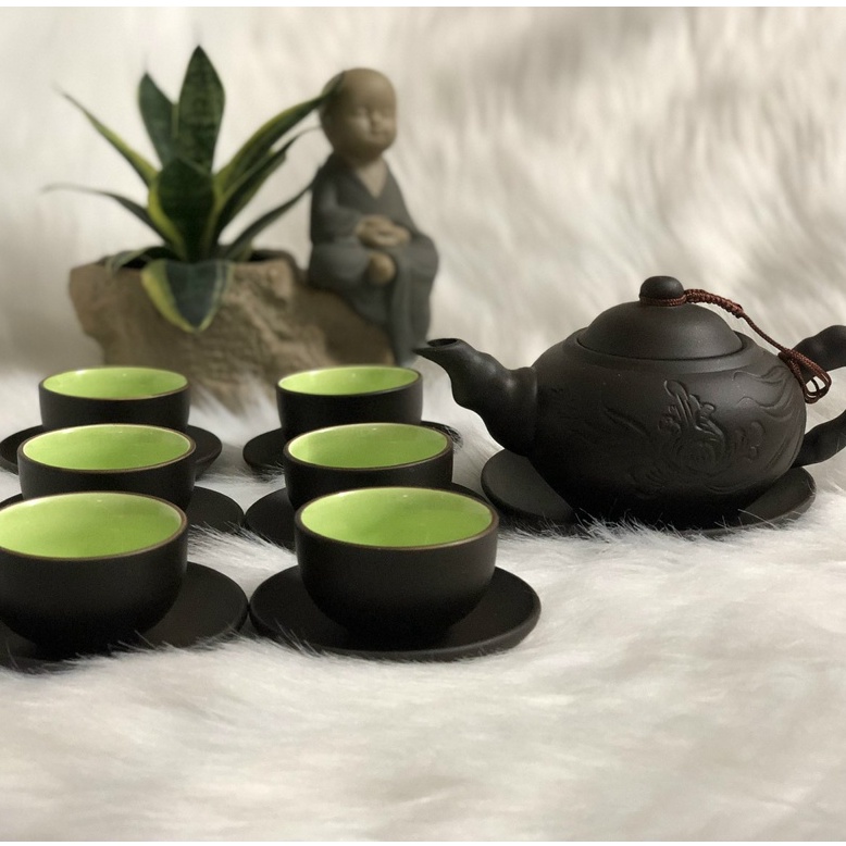 Bộ ấm chén Bát tràng, ấm trà đạo, gốm sứ thủ công, tách pha trà gốm nâu 280ml