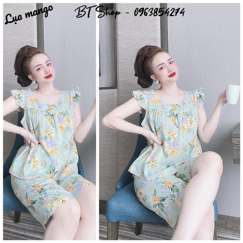 Đồ bộ ngủ mặc nhà lụa mango quần lững hoạ tiết size 2 (57-67kg)