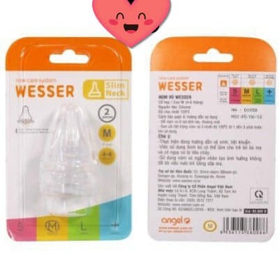 Set 2 núm Wesser cổ hẹp (S-M-L-+),Núm Thay Thế Bình Wesser Núm Silicon Siêu Mềm Chính Hãng