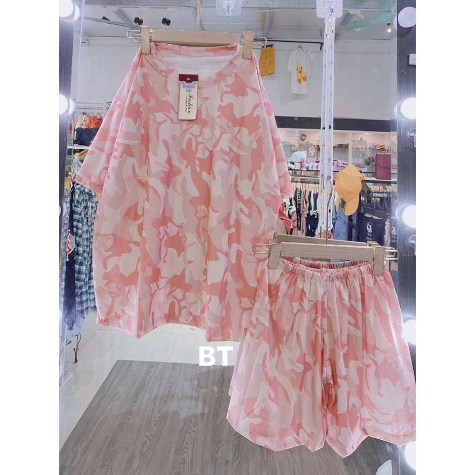 Set Camo Tím Nữ 🌸 Bộ loang rằn ri hồng pastel áo thun quần short dáng suông SIÊU HOT 🌸