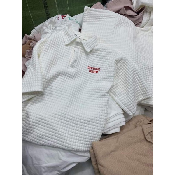 Áo Polo Thun Xốp 1ESS Nữ [FREESHIP]  Phông form rộng tay lỡ thêu chữ đỏ 3158 kiểu đường phố hàn quốc Ulzzang