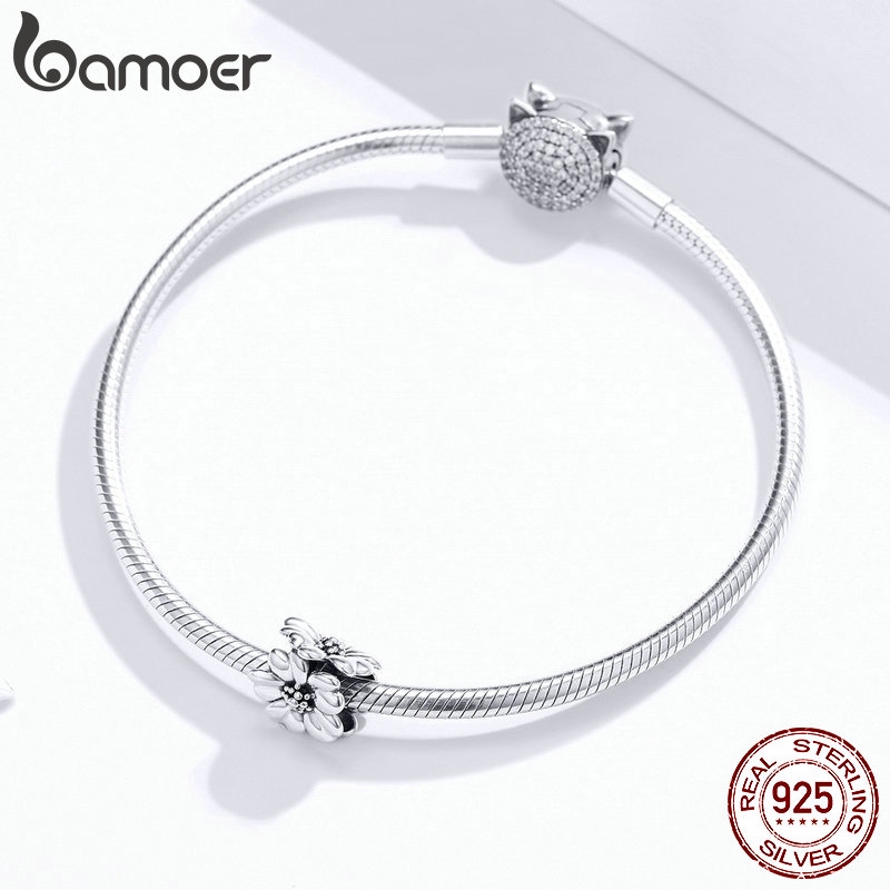 Hạt Xỏ Trang Sức Bamoer Hình Hoa Bằng Bạc 925 Dùng Làm Dây Chuyền DIY SCC1486