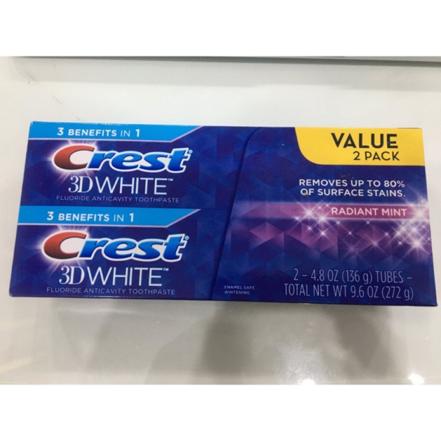 Bộ 2 tup Kem đánh răng Crest 3D White Radiant Mint  (116g X 2)