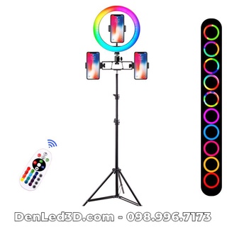 Đèn livestream rgb điều khiển remote chân 210cm 3 kẹp điện thoại