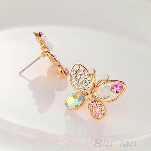 Đôi Khuyên Tai Tạo Hình Cánh Bướm Đính Đá Dễ Thương Cho Nữ