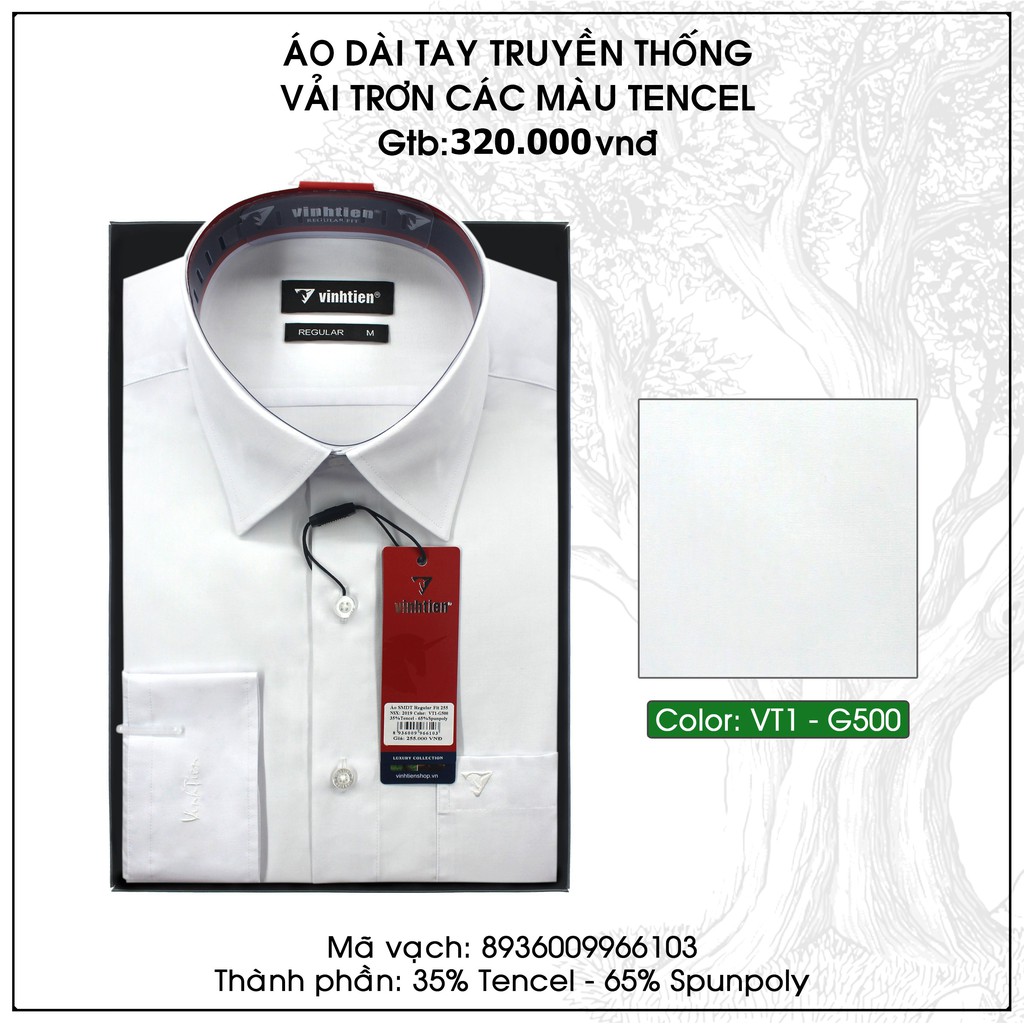 Áo Sơ Mi Nam Dài Tay Dáng Regular Vạt Ngang Vĩnh Tiến Trắng