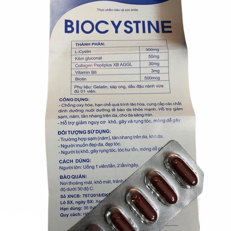 Viên Uống Trắng Da BIOCYSTINE - Giúp Đẹp Da, Chống Lão Hóa, Giảm Mụn, Mọc Tóc, Móng Khỏe Đẹp