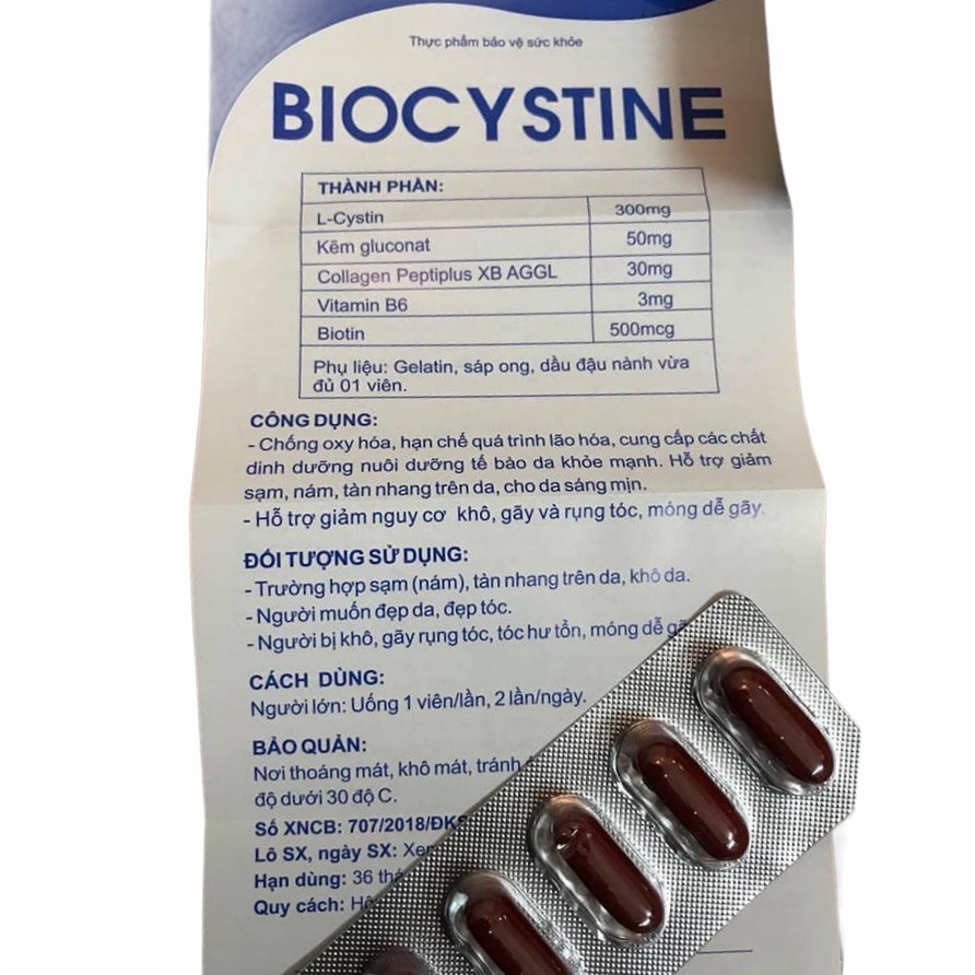 Viên Uống Trắng Da BIOCYSTINE - Giúp Đẹp Da, Chống Lão Hóa, Giảm Mụn, Mọc Tóc, Móng Khỏe Đẹp (Hộp 30v/60v) [Chính Hãng]