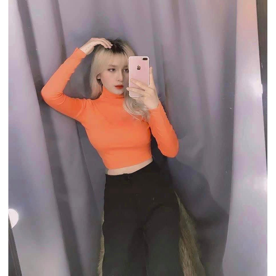 áo len nữ cổ lọ dài tay dáng croptop chất len tăm trơn co giãn siêu đẹp siêu điệu đà - áo giữ nhiệt nữ