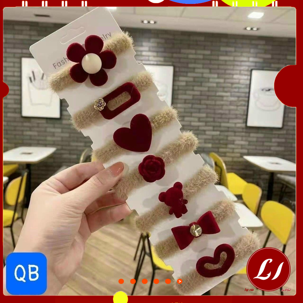 [Set 7 chiếc] dây buộc cột tóc co giãn phối lông nhung dễ thương