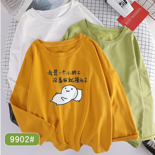 Áo phông Nam, Nữ Tay Dài, áo thun Cotton Form Rộng in hình ngộ nghĩnh dễ thương Q003