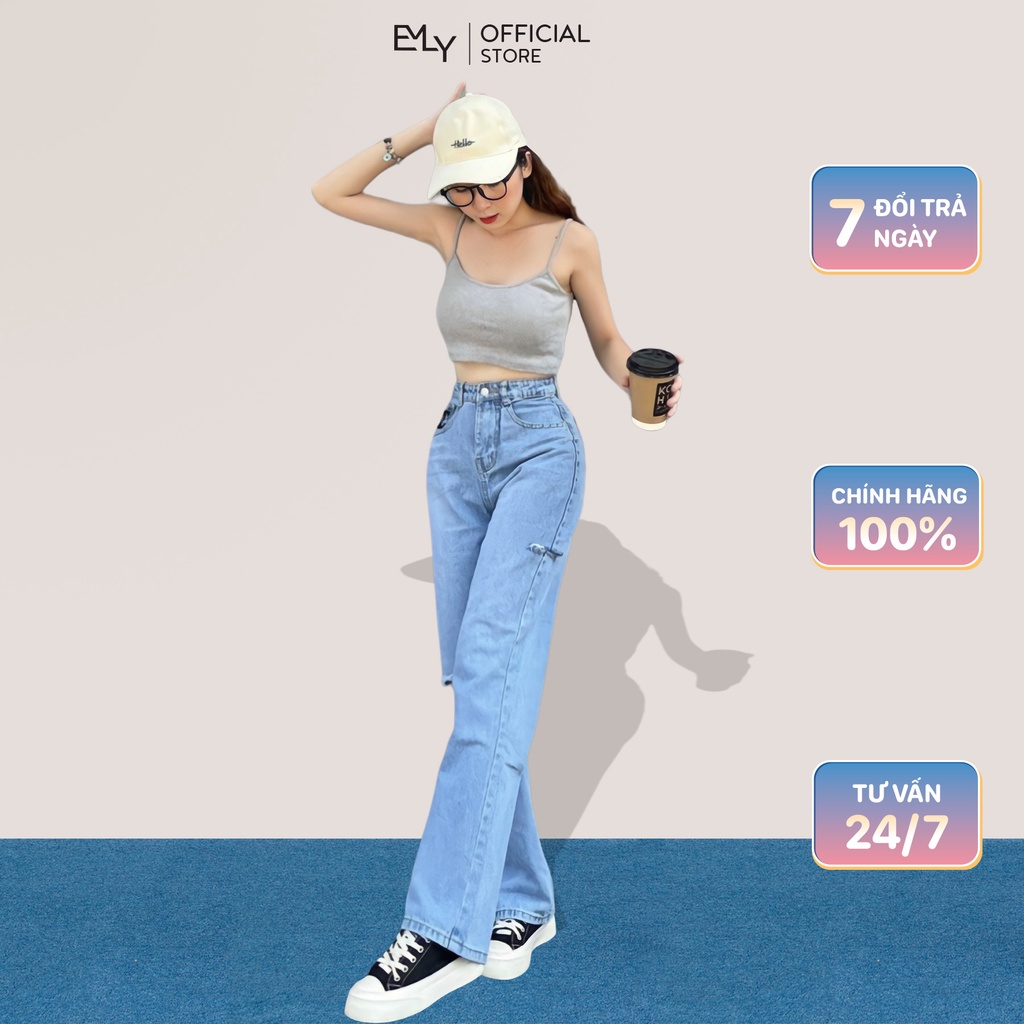 Quần jean nữ ống rộng lưng cạp cao form rộng chất đẹp Emilyshop