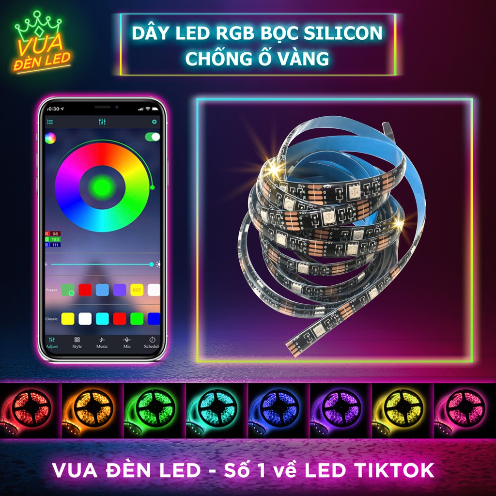 Đèn led Tiktok 3m 5m RGB 16 triệu màu điều khiển bằng điện thoại, nháy theo nhạc, combo dây led đổi màu kèm dây kết nối