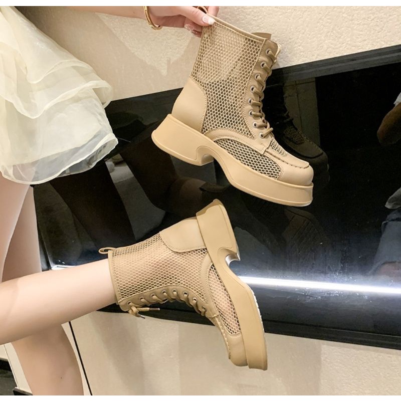 Bốt nữ lưới cổ lửng buộc dây phong các 2 mầu đen nâu mã HV 44