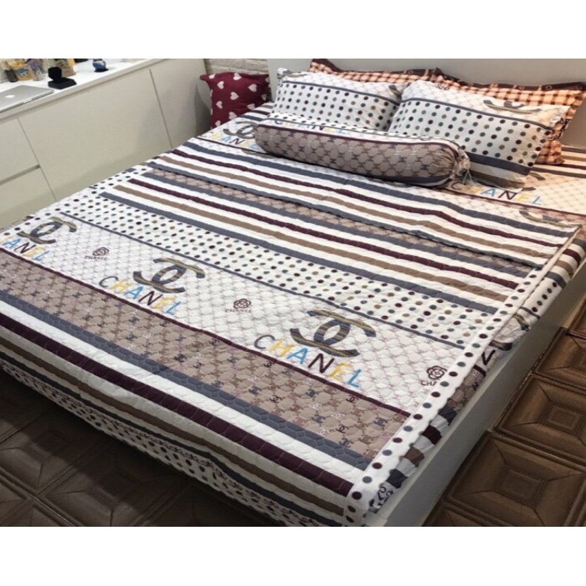 Bộ Chăn Ga Gối Combo 5 Món - Chanle Kẻ ( 1 Drap + 2 Vỏ Gối Nằm + 1 Chăn Hè + 1 Vỏ Gối Ôm Không Phai , Không Xù Siêu đẹp