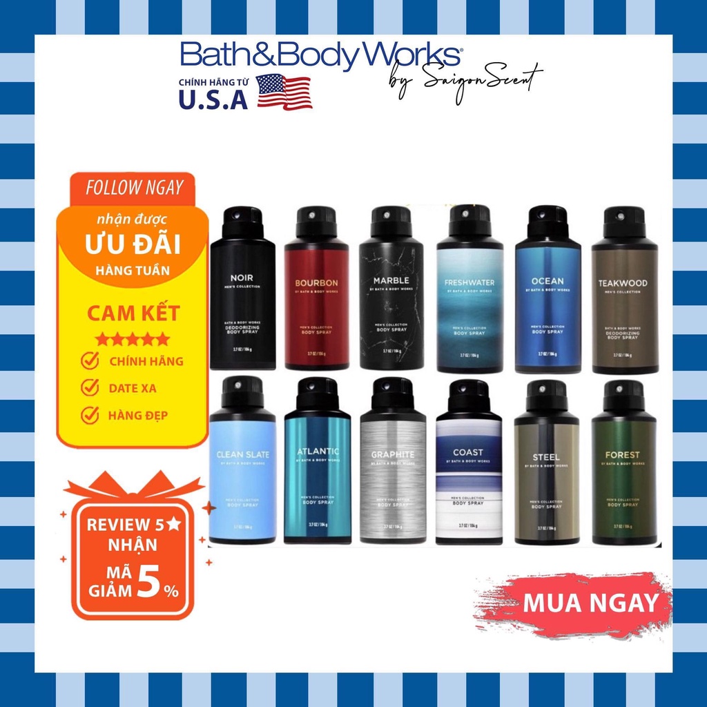 Xịt thơm toàn thân cho nam Bath&amp;Body Works nhiều mùi