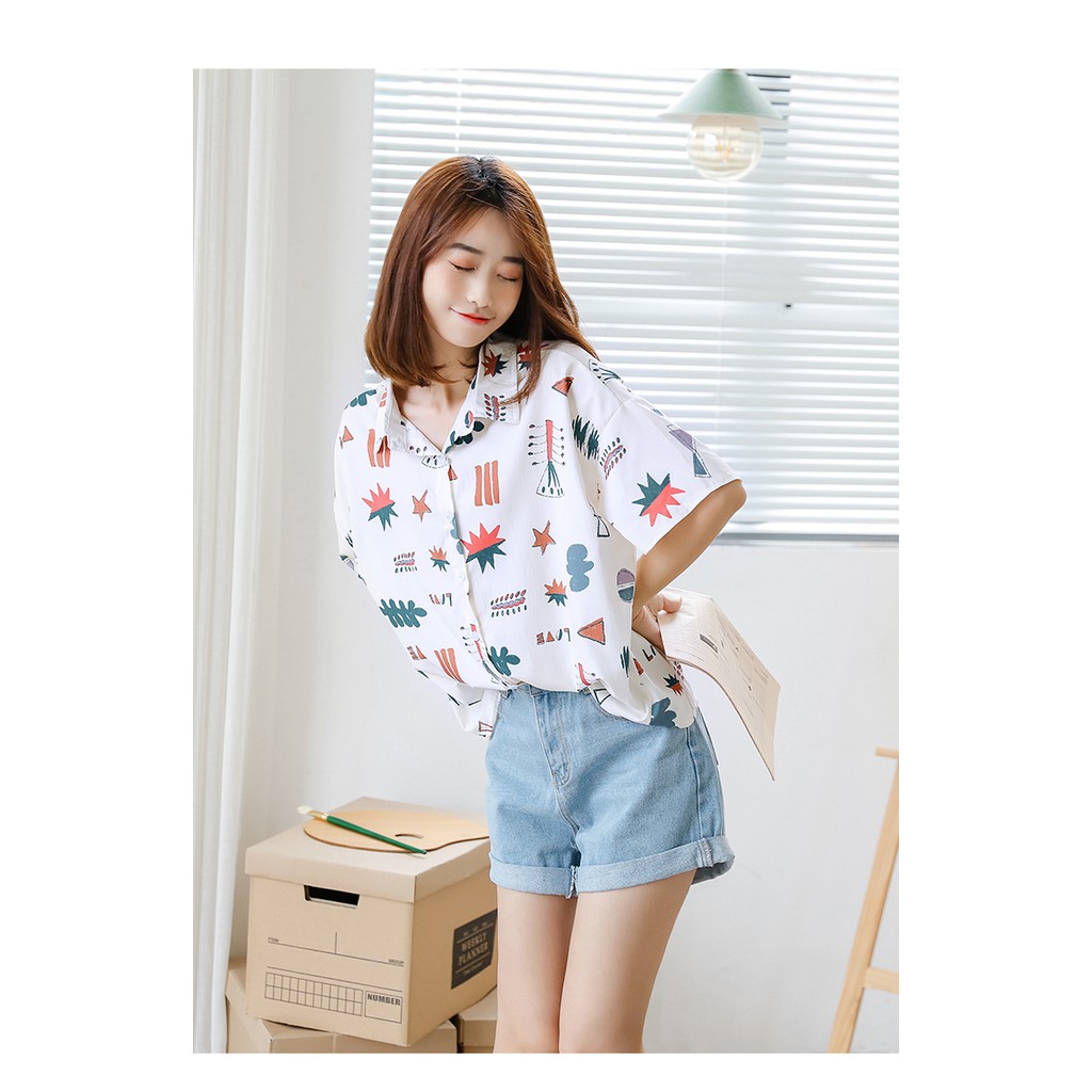 SUXI Áo sơ mi form rộng phong cách Hàn Quốc trẻ trung dành cho nữ