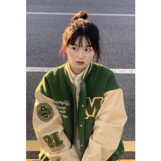 ［Ｃó ｈìｎｈ ｔｈậｔ］Áo bomber bóng chày basic nỉ dày nam nữ