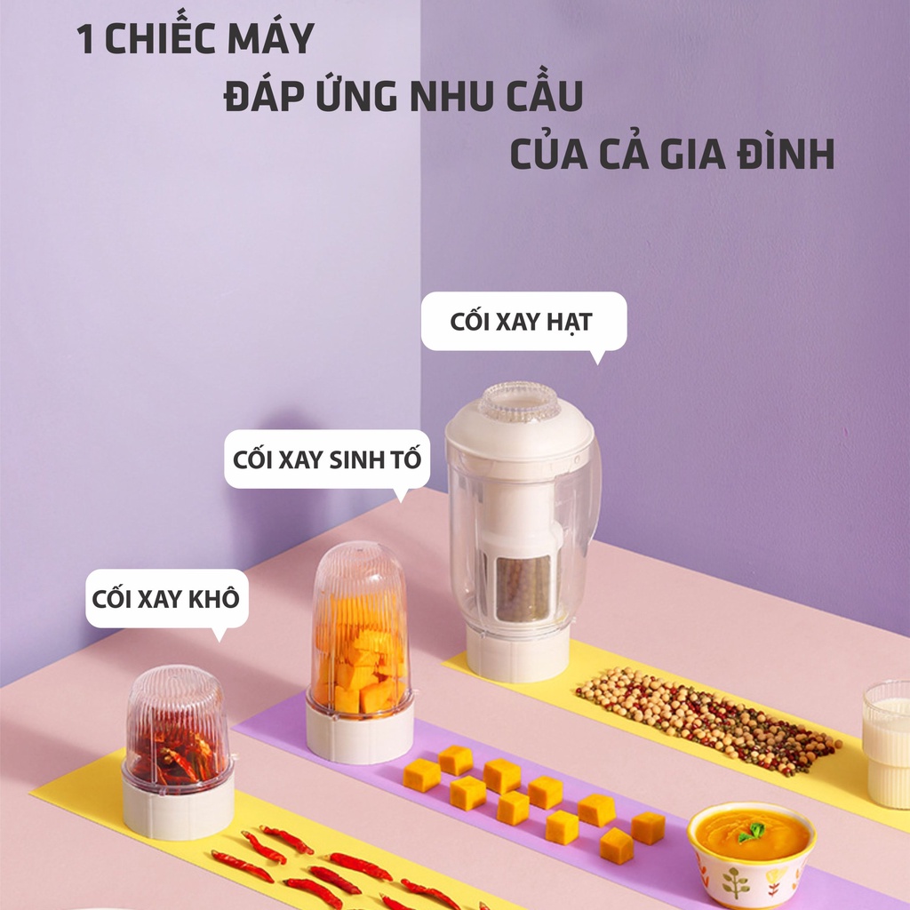 Máy Xay Đa Năng 3 Cối Cho Bé Ăn Dặm Kichilachi Xay Sinh Tố, Xay Hạt, Xay Thịt