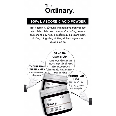 Bột Vitamin C & Niacinamide The Ordinary 100% L-Ascorbic Acid Power 20g Sáng da mờ thâm,se lỗ chân lông