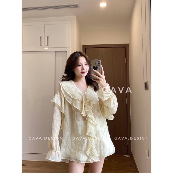 Áo bèo tay bo dài điệu chất đũi sần