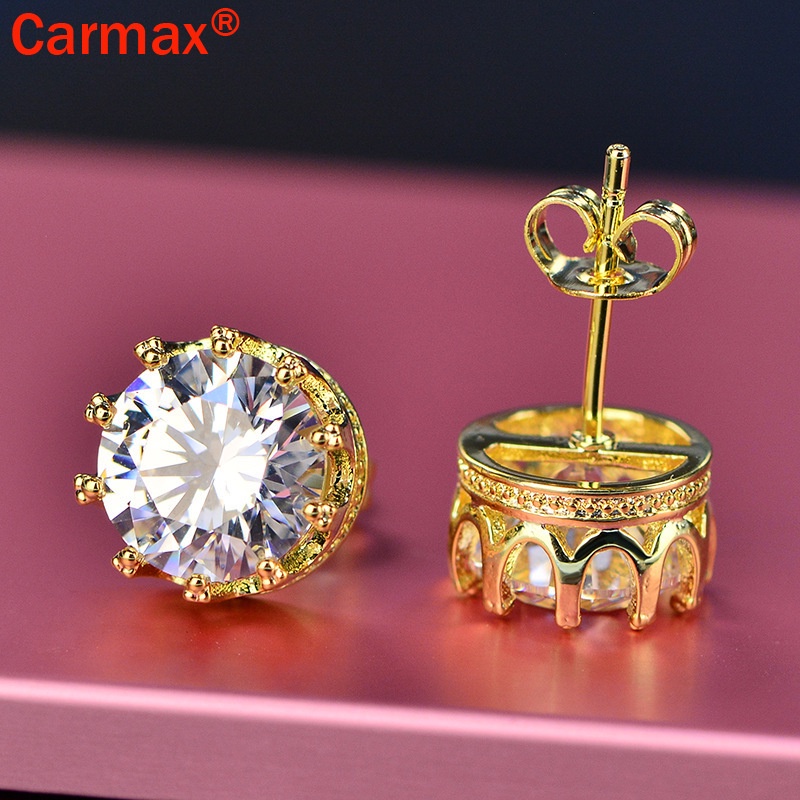 Khuyên tai hình vương miện đính đá moissanite nhân tạo thời trang