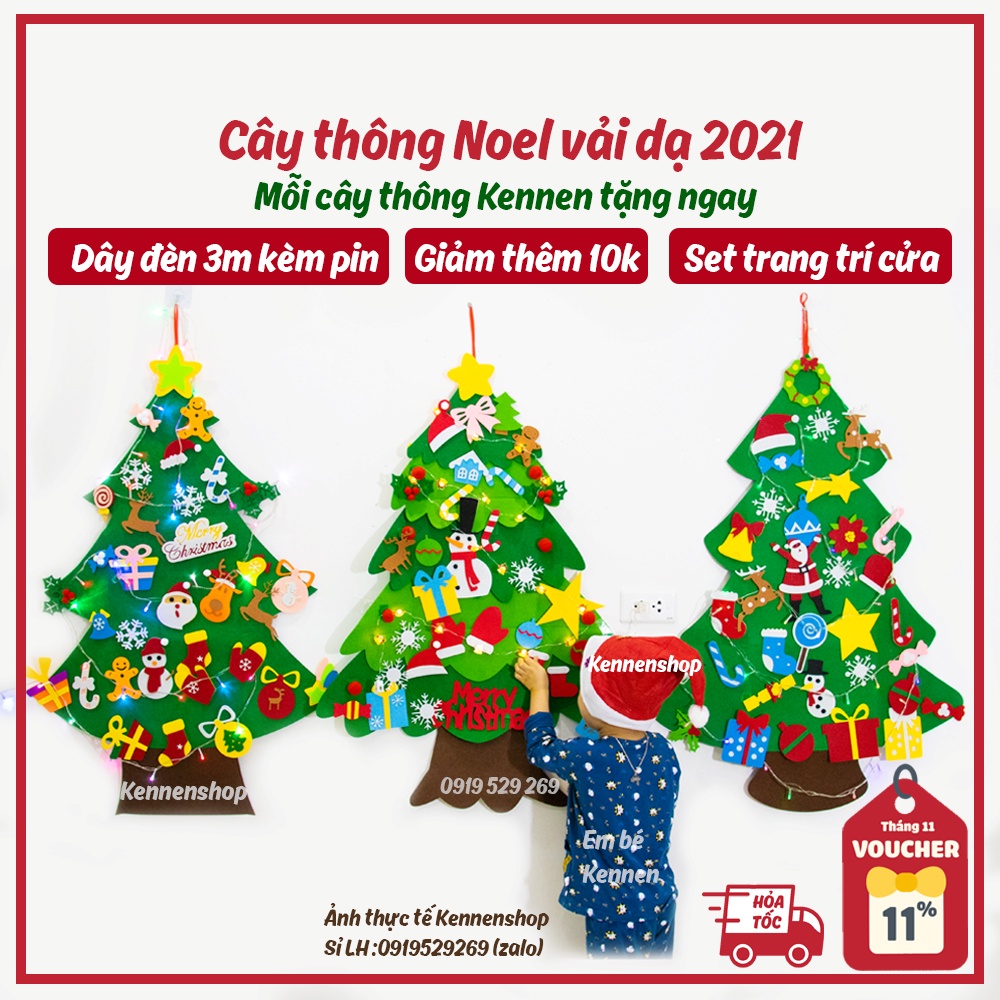 Cây thông noel vải dạ treo tường-cây thông noel treo tường trang trang trí mẫu mới 2021 tặng đèn nháy decor giáng sinh